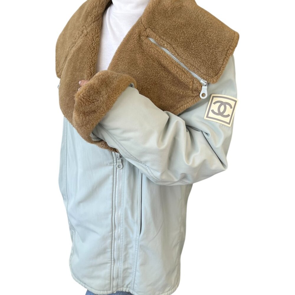 CHANEL Sport Vintage 01A CC Logo Ski Wear Jacket #36 Blue Brown Cotton [103736]